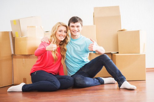 Boxes and furniture prepared for storage during a Fulham move