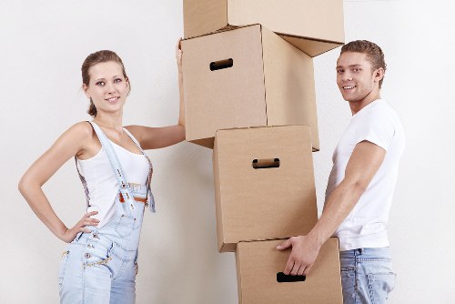Packed boxes and furniture ready for a local removal service in Fulham