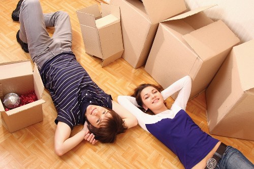 Packed boxes and furniture ready for transport during a Fulham move