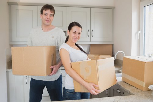 Office furniture and equipment prepared for a commercial move in Fulham